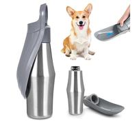 BYZESTY Botella de agua para perros, 750 ml, plegable 180°, portátil, acero inoxidable, gris, para perros, exterior