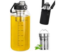 BYZESTY Botella de vidrio de 1,5L - Botella de vidrio con colador de té, botella de agua de vidrio de borosilicato, botella de té con cierre hermético, dos opciones de bebida, ideal para té y para
