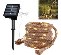 BYZESTY Cadena de luces solares, 7 m, luz blanca cálida, para exteriores, lámpara de jardín con 100 ledes, IP65, cuerda de algodón IP65, cadena de luces solares para jardín, balcón, terraza, Navidad
