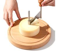 BYZESTY Cortador de queso redondo Ø 22 cm quesos de madera, tabla de queso, rebanadora de queso manual con hoja de acero inoxidable, cortador de chocolate, para cocina y restaurante