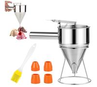 BYZESTY Embudo de pistón, acero inoxidable 1,2 L, dispensador de masa para panqueques con 4 boquillas de silicona, cuchara de acero inoxidable, embudo de licor, embudo de cocina para panadería,