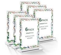 BYZESTY Expositor Metacrilato A4 Porta Menus, 6 Piezas Metacrilato Transparente A4, Soporte de Acrílico, Forma de T con Base, Soporte de Sobremesa Doble Cara para Restaurante Carteles