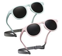 BYZESTY Gafas de sol polarizadas para bebé, 2 unidades, gafas de sol para niños con correa ajustable, montura de silicona, gafas de sol para niños de 0 a 3 años, Azul, rosa.