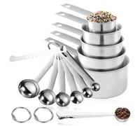 Byzesty Juego de 13 tazas medidoras y cucharas medidoras de acero inoxidable, taza medidora y cuchara, cuchara con clip, 5 tazas de medición y 7 cucharas, taza medidora y cuchara con regla de