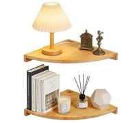 BYZESTY Juego de 2 estanterías de esquina colgantes, 27,5 cm, de madera, de roble macizo, para esquina, para salón, cocina, dormitorio
