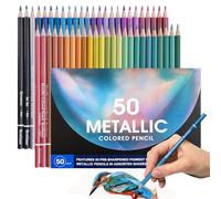 BYZESTY Lápices de colores metálicos, 50 lápices de colores para adultos, lápices de colores brillantes, lápices de dibujo multicolores para dibujar, mezclar, esbozar, principiantes y coloristas