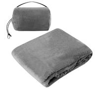 BYZESTY Manta de viaje 2 en 1, cojín de viaje, manta de viaje, suave y cálida, manta de viaje para avión, coche, oficina, viajes, 127 x 152 cm, gris
