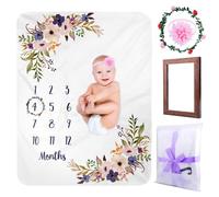 BYZESTY Manta para bebé con estampado floral, manta de hitos para bebé, manta mensual, manta para bebé niño y niña, manta para bebé con mes como regalo para nacimiento, 130 x 100 cm