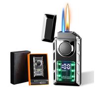 BYZESTY Mechero Soplete de Gas Recargable, Encendedor a Prueba de Viento de Dos Llamas de Metal Para Velas, Cocina, Camping y Chimenea