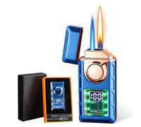 BYZESTY Mechero Soplete Recargable a Butano, Encendedor de Dos Llamas de Metal, Antiviento para Velas Cocina Camping Chimenea