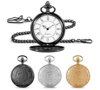 BYZESTY Reloj de bolsillo vintage, 3 piezas reloj de bolsillo con cadena, reloj de bolsillo de cuarzo retro, reloj de cadena antiguo con romano, reloj de bolsillo retro para hombres, mujeres, abuelo