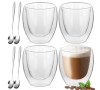 BYZESTY Tazas de Café de Doble Pared - Vasos Térmicos de Cristal Con 4 Cucharas - 350 ml