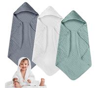 BYZESTY Toalla de Baño Bebe, 3 Piezas Toalla con Capucha para Bebé, Cape de Baño para Bebé 100% Algodón Muselina, Súper Absorbente, Toalla Bebe Recien Nacido 80x 80 cm, para Bebé como Ducha
