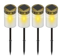 BYZESTY Velas LED Tumbas Exterior, 4 Piezas Luz LED para Tumbas, Vela LED Para Tumba, Luces Funerarias con Sensor Crepuscular, Impermeable IP55, Funciona con Batería, Blanco, 7 x 12 cm