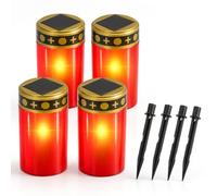 BYZESTY Velas LED Tumbas Exterior, 4 Piezas Luz LED para Tumbas, Vela LED Para Tumba, Luces Funerarias con Sensor Crepuscular, Impermeable IP55, Funciona con Batería, Rojo, 7 x 12 cm