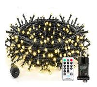 Bzavor Guirnalda de 200 luces LED de 25 m con temporizador/control remoto, función de memoria, IP65, impermeable, luces de Navidad para exteriores, luces de hadas alimentadas por red para decoraciones