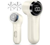BZGG Quitapelusas Electrico Recargable, Pantalla LED Maquina Quitar Bolitas Ropa, Quita Pelusas para Ropa Electrico 1200 mAh, 3 Velocidades Ajustables Quita Bolas de la Ropa con 6 Cuchillas,Beige