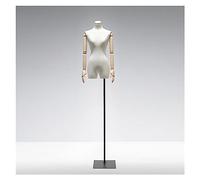 BZGPMFUD Maniquíes Busto Decorativo, Cubierta de Lino, Brazo de Madera Maciza, exhibición de Ropa, Modelo, Soporte for el Cuerpo, Forma de Vestido, joyería de Altura Ajustable(Black,A)