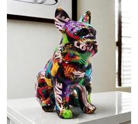 BZHIB Colorida estatua de bulldog, 8.46 x 6.1 pulgadas, bonita figura de perro, decoración de escritorio y estante para el hogar y la oficina, adorno de mesa de sala de estar y dormitorio, regalo para