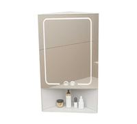 BZJPRFC Armario De Esquina con Espejo E Iluminación, Armario De Pared Triangular con Marco De Madera, Espejo HD, Diseño De Montaje En Pared For Baño De Una Sola Puerta(3-Tier)