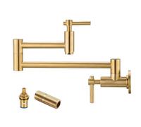 BZOOSIU Grifo de llenado de ollas, montaje en pared, grifo de cocina plegable sobre estufa, asas dobles de un solo agujero, diseño elástico con brazos oscilantes de doble articulación, acero