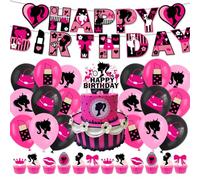 BZQCPLX Top Model - Decoración de fiesta de cumpleaños para niña, 46 piezas, decoraciones de cumpleaños, suministros de fiesta para niñas, pancarta de globo, decoración de pastel para fanáticos,