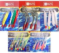 BZS Ganchos mixtos de plumas de caballa para pesca en el mar, paquete de selección con señuelos, accesorios de aparejos de cebo para todas las especies de verano (5 paquetes)