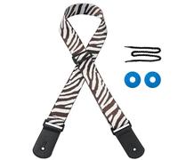 BZSDLD Ancho 55 mm 4 unid/Set Juego de Cebra Correa de Guitarra Correa de Hombro acústica y Extremos de Cuero Cerraduras Violaciones para bajo eléctrico Longitud Ajustable 90-150 cm