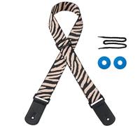BZSDLD Ancho 55 mm 4 unid/Set Juego de Cebra Correa de Guitarra Correa de Hombro acústica y Extremos de Cuero Cerraduras Violaciones para bajo eléctrico Longitud Ajustable 90-150 cm