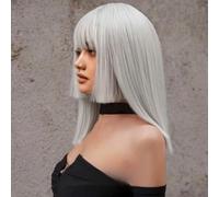 BZSQD Pelucas Blancas Plateadas De 46 CM para Mujeres, Accesorios para El Cabello para Niñas, para Fiestas Diarias, Viajes, Carnaval, Seda De Alta Temperatura