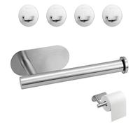 BZUEPRS Portarrollos de Papel higiénico con 4 Ganchos de Acero Inoxidable, Soporte para Papel higiénico sin taladrar, Montaje en Pared, Autoadhesivo para Cocina y baño, Acero Inoxidable, Plateado