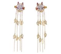 C-125 Kitsune Zorro Clip de pelo dorado con perlas y hojas colgantes Japón Geisha kimono China Hanfu Accesorios