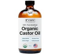 C CARE 100 % puro, aceite de castor orgánico, prensado en frío, sin hexane. Para el crecimiento del cabello, pestañas, piel, envolturas de aceite de uñas y aceite de castor - 16 oz