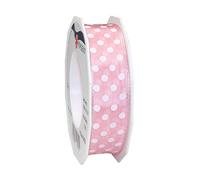 C.E. Pattberg Polka Dots-Cinta de tafetán, Rosa Claro, 25 mm-20 m, Seide, Blanco-Rojo