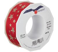 C.E. Pattberg Präsent Arktis - Rollo de Lazo con Alambre (tafetán con Bordes Dorados, diseño de Estrellas, 40 mm x 20 m), Color Rojo