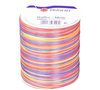 C.E. PATTBERG PRÄSENT Cinta regalo de rafia multicolor rojo-azul-amarillo, 50 m cinta decorativa para envolver regalos, para decoración y manualidades versátiles y creativas