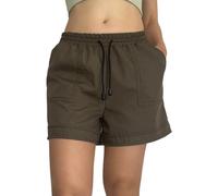 C K CrisKat Pantalones Cortos de Lino y Algodón para Mujer, Cintura Elástica con Cordón, Beige, con Bolsillos (FR/ES, Letras, S, Regular, Regular, Algodón Verde Militar)