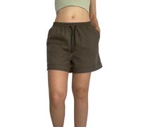 C K CrisKat Pantalones Cortos de Lino y Algodón para Mujer, Cintura Elástica con Cordón, Beige, con Bolsillos (FR/ES, Letras, XL, Regular, Regular, Algodón Marrón)