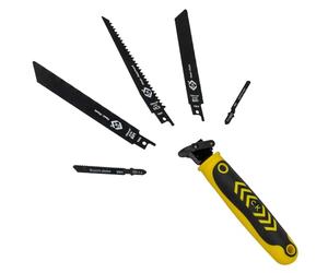 C.K Tools - Kit de 6 sierras de mano universales de cambio rápido con 5 cuchillas para madera, metal, placas de yeso y plástico, juego de sierra alternante, herramienta de corte de jardín, sierra de