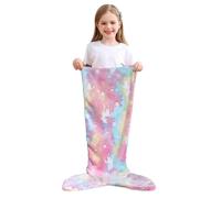 (C)Kids Mermaid Tail Blanket Soft Warm Plush Sleeping Bag Glow in the Dark Wearable Sleeping Sack Photo Prop Throw Blanket
