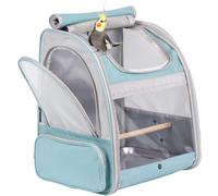 C&L Mochila portadora de pájaros con soporte perca, mochila de viaje para senderismo, aprobada por aerolínea, golosinas para pájaros y juguetes (verde, mochila portadora de pájaros)