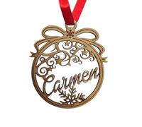 C&P Bola de Navidad Personalizada con Nombre de Madera con Copito Nieve Interior. Regalo Original Personalizado con Nombre. Adorno árbol de Navidad.Cordel de Raso Rojo Incluido (Pack 3)