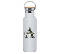 C&P Botella personalizada con nombre + inicial, Botella original tapón a rosca en acero inox, con detalle de bambú y asa integrada térmica de doble Capa bebidas frías 24h y Calientes 12h, 500 ml (8)