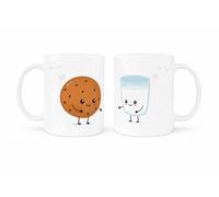 C&P Juego de 2 tazas “Juntos es mejor” - Tazas pareja galleta y leche - Regalo romántico para novios, aniversario y San Valentín - Tazas de cerámica originales