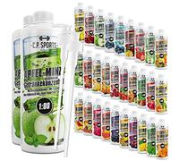 C.P.Sports Concentrado de bebida, Jarabe Bebida - 1, 2, 5, 10 litros, 1:80 + bomba dosificadora, 20 variedades, mineral beber con carnitina y vitaminas sin azúcar