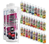 C.P.Sports Concentrado de bebida, Jarabe Bebida - 1, 2, 5, 10 litros, 1:80 + bomba dosificadora, 20 variedades, mineral beber con carnitina y vitaminas sin azúcar