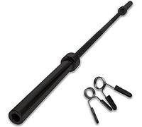 C.P. Sports Olympia - Barra larga de 220 cm, para discos con orificio de 50 mm, acero macizo, color negro, incluye tope de muelle, para culturismo, levantamiento de pesas, deportes de fuerza, fitness