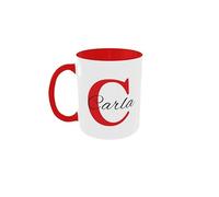 C&P Taza Personalizada blanco brillo con asa e interior color, con Inicial y Nombre de cerámica 350 ML (ROJO)