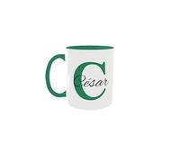 C&P Taza Personalizada blanco brillo con asa e interior color, con Inicial y Nombre de cerámica 350 ML (VERDE)