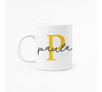 C&P Taza Personalizada blanco brillo con Inicial y Nombre de cerámica 350 ML (PAULA)